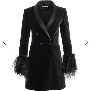 Alice + Olivia Black Blazer with Feather Cuffs